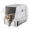 PawHut Stainless Steel Cat Litter Tray, Extra Large Enclosed Litter Box for Large Cats with Scoop, Flip Top, Easy Cleaning, Light Grey