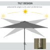 Outsunny 2.7m Patio Garden Umbrella Outdoor Parasol Outdoor Market Table Umbrella with Tilt Crank and 24 LEDs Lights (Grey)