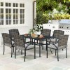 Outsunny Rattan Garden Furniture Set with Cushions, 6 Seater Rattan Dining Set with 6 Armchairs, 150 x 96cm Rectangular Table, Umbrella Hole, for Outdoor, Patio, Balcony, Terrace, Conservatory
