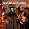 HOMCOM 180cm Life Size Animated Witch Halloween Decorations Outdoor Indoor, Scary Halloween Animatronics Decor with Sound Touch Activated, Animated Prop with Light Up Eyes for House Garden