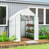 Outsunny Walk-in Greenhouse with 3 Tier 8 Shelves, Small Greenhouse with Reinforced PE Cover, Garden Plant Growhouse with Roll-up Door and Three Mesh Windows, 140 x 143 x 190 cm, White