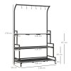 Outsunny Tall Plant Stand with Hanging Hooks, 3 Tiered Plant Rack Ladder Shelf for Indoor Outdoor Porch Balcony Living Room Bedroom, Black