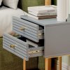 HOMCOM Bedside Tables Set of 2, Bedside Cabinet with 2 Drawers, Gold Steel Legs, Modern Side Table with Striped Panel for Bedroom, Living Room, Grey