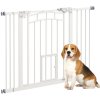 PawHut Dog Stair Gate Pet Barrier with Small Cat Door, Pressure Fit Safety Gate  with Auto Closing System, Double Locking, for Hallways, 74-100 cm Openings - White