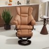 HOMCOM 360° Swivel Recliner Chair with Footstool, PU Leather Manual Recliner Armchair with Footstool, Solid Wood Base, Upholstered Reclining Chair for Living Room, Bedroom, Office, Brown