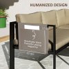 Outsunny 5 Seater Garden Corner Sofa Set, 4 Pieces Metal Garden Furniture Set with Loveseats, Glass Top Coffee Table, Breathable Mesh Pocket, Outdoor Conversation Furniture with Cushions, Khaki