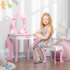 ZONEKIZ Kids Dressing Table with Mirror and Stool, Vanity Set w/ Love Heart and Bow Design, Girl Makeup Desk w/ Drawer, for Ages 3-6 Years - Pink