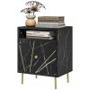 HOMCOM Marble Effect Bedside Table, Modern Side Table with Drawer, Open Shelf and Gold Tone Metal Legs for Bedroom, Living Room, Black