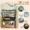 PawHut Hamster Cage, 3 Tier Large Gerbil Cage on Wheels with 17 cm Deep Tray, Storage Shelf, Big Exercise Wheel, Tube System, Hut, Platforms, Ramps, Food Dish, Water Bottle, for Syrian Hamsters, Rats