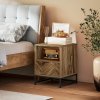 HOMCOM Bedside Table with Drawer and Shelf, Side End Table with Steel Legs for Living Room, Bedroom, Brown Wood Effect