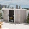Outsunny 9ft x 4ft Metal Garden Shed, Outdoor Tool House with Foundation Kit, Ventilations and Double Doors, Light Grey