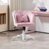 HOMCOM Velvet Office Chair with Petal Shell Back and Lumbar Pillow, Armless Desk Chair with Wide Seat and Tilt Function, Height Adjustable Swivel Makeup Vanity Chair for Bedroom, Pink