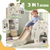 AIYAPLAY Kids Slide, 3 in 1 Toddler Slide with Basketball Hoop, Climber, Elephant-Themed Indoor Slide for 1-3 Years, Cream White