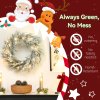 HOMCOM 60cm/ 24inch Prelit Christmas Wreath with 35 Warm White LED Lights, Timer, Battery Operated, Flocked Winter Door Wreath with All Realistic Branches, Silver Tone Glitter for Home Decorations