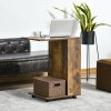HOMCOM Mobile Sofa Side Table C-Shape End Table with Storage and Casters for Laptop Coffee Snack