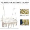 Outsunny 2-Seater Hanging Hammock Chair, Cotton-Polyester Blend Macrame Hanging Rope Chair with Metal Frame, for Patio, Garden, Balcony, Living Room, Cream White