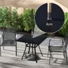 Outsunny Garden Dining Table, Outdoor Square Coffee Table with Wood Grain Effect Steel Tabletop, Parasol Hole and Foot Pads for Balcony, Porch, Black