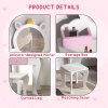 ZONEKIZ Kids Dressing Table Kids Vanity Table Girls Dressing Table with Mirror and Stool, Drawer, Storage Boxes, Unicorn Design, for Toddles Ages 3-6 Years - White and Pink