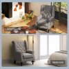 HOMCOM Retro Accent Chair, Linen Wingback Armchair with Wood Frame Button Tufted Design for Living Room Bedroom