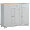 HOMCOM Modern Sideboard with Rubberwood Top, Buffet Cabinet with Storage Cabinets, Drawers and Adjustable Shelves for Dining Room, Kitchen, Grey