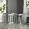 PawHut Freestanding Pet Gate 4 Panel Dog Barrier Folding Safety Fence with Support Feet up to 204cm Long 75cm Tall for Doorway Stairs, Grey