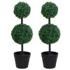 Outsunny Set of 2 Artificial Boxwood Ball Topiary Trees Potted Decorative Plant Indoor D??cor (67cm)