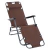 Outsunny 2 in 1 Folding Sun Lounger Reclining Garden Chair with 2-Level Adjustable Backrest, Outdoor Zero Gravity Recliner Garden Chair with Head Pillow and Armrests, Brown