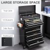 HOMCOM 2 in 1 Rolling Tool Cabinet on Wheels with 14 Drawers, Pegboard and Side Rack, Lockable Top Tool Chest and Roller Cabinet Combo for Workshop and Home, Black