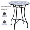 Outsunny 60 cm Mosaic Garden Table, Small Round Outdoor Side Table with Ceramic Top, Plant Stand for Patio, Balcony, Blue and White