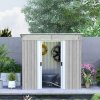 Outsunny 6.5 x 4FT Galvanised Metal Garden Shed with Double Sliding Doors and 2 Vents, Lockable Tool Storage House with Foundation Kit, Light Grey Wood Effect