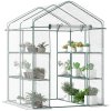 Outsunny Walk in Greenhouse with 3-Tier 8 Shelves, Green House with Hemmed Cover, Roll-up Zipped Door, Steel Frame, 143 x 143 x 195cm