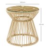 Outsunny Outdoor Coffee Table, Round PE Rattan Side Table with Tempered Glass Table Top, Hollow Drum Design for Garden, Balcony, Patio, Natural