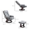 HOMCOM Recliner Chair With footstool, Recliner Armchair up to 130kg Weight Capacity, 135 Reclining Swivel Sofa Chair, PU Leather Ergonomic Couch Bed with Swivel Wood Base for Living Room, Grey