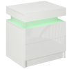 HOMCOM High Gloss Front Bedside Table, Nightstand with RGB LED Light and 2 Drawers, Chest of Drawers for Bedroom, Living Room, White