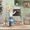 AIYAPLAY Art Easel for Kids with Paper Roll, Double-Sided Painting Easel with Chalkboard, Whiteboard, Eraser, Storage Boxes