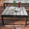 Outsunny 4 Piece L Shaped Garden Furniture Set, 4 Seater Garden Corner Sofa Set, 2 Loveseats with Removable Backs, 2 Wood-Plastic Coffee Tables and Thick Cushions for Outdoor, Grey