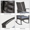 Outsunny PE Rattan Garden Rocking Chair, Outdoor Rocking with Cushion, 160 KG Capacity Wicker Garden Armchair Rocker with Metal Frame for Patio, Porch, Balcony, Grey