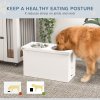 PawHut Raised Dog Bowls, Dog Feeding Station with Slow Feeder Mat, Storage Cabinet, 3 Stainless Steel Bowls, Semi-Auto Dispenser Function, for Large, Extra Large Breeds, White