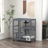 PawHut Cat Cage House, Catio Cat Indoor Enclosure on Wheels, Weather-Resistant Wooden Kitty Cage with Platforms, Hammock, Light Grey