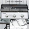 Outsunny Gas Plancha Grill with 3 Stainless Steel Burner, 9kW, Portable Tabletop Gas BBQ with Non-Stick Griddle for Camping Picnic Garden Party Festival