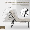 Outsunny 2 Piece Foldable Sun Lounger Set with 5-level Reclining Back, Outdoor Tanning Chairs Sun Loungers with Build-in Padded Seat, Side Pocket, Headrest for Beach, Patio, Khaki