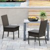 Outsunny 2 Pieces PE Rattan Garden Chairs with Cushion, Patio Wicker Dining Chairs with Backrest for Patio, Deck, Garden, Dark Grey