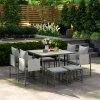 Outsunny 9 Piece Garden Dining Set, Cube Outdoor Garden Furniture Set with Cushions, 8 Seater Garden Table and Chairs with 4 Stools, Square PSPC Plastic Top Table, Side Pockets for Conservatory, Grey