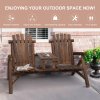 Outsunny Wood Patio Chair Bench 2 Seats with Centre Coffee Table, Garden Bench for Lounging and Relaxing Outdoors, Carbonized