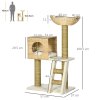 PawHut Flower Cat Tree for Indoor Cats Kitten Tower Cattail Weave with Scratching Posts, Cat House, Bed, Ladder, Washable Cushions, 57 x 37 x 100.5 cm - Natural Finish