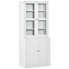 HOMCOM Modern Bookcase with Glass Doors, Display Storage Cabinet with Adjustable Shelves for Living Room, Study, Office