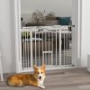 PawHut Dog Stair Gate Pet Barrier with Small Cat Door, Pressure Fit Safety Gate  with Auto Closing System, Double Locking, for Hallways, 74-100 cm Openings - White