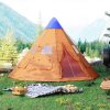Outsunny 6 Men Tipi Tent, Camping Tent with Mesh Windows, Sewn-in Floor, Two Doors and Carry Bag, Easy Set Up, for Hiking Picnics Outdoor Night, Orange