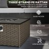 Outsunny Rattan Gas Fire Pit Table for Garden, 13 KW Smokeless Propane Fire Pit with Lid, Square Garden Coffee Table with Patio Heater for Outdoor, Patio, 58 x 58 x 33 cm, Grey