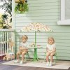AIYAPLAY Children Table and Chair Set with Adjustable Parasol, 2 Folding Chairs, Picnic Table, Fox Pattern Outdoor Patio Set, for Ages 2-5 Years, Green
